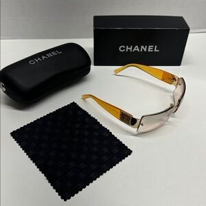 Chanel Crystal Coco CC Logo Sunglasses Vintage Amber Orange Gold Y2K 4095-B Case